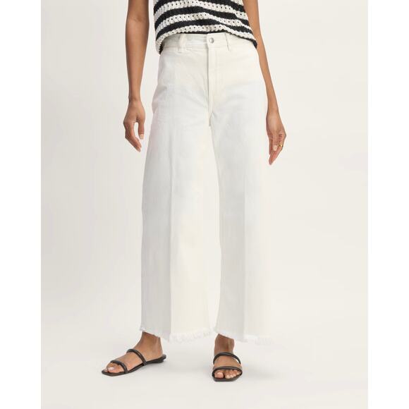 NWOT Everlane Mariner Cropped Jean Wide Leg Frayed Hem Bone White Size 33 - Picture 1 of 11